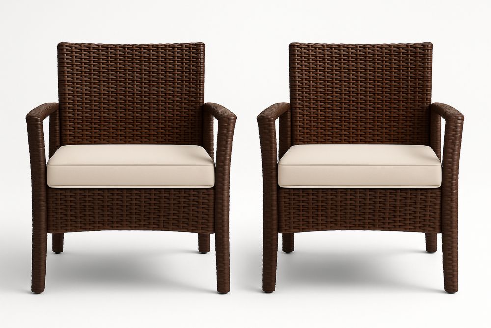 Műrattan kerti szék készlet 2 db krém párnával