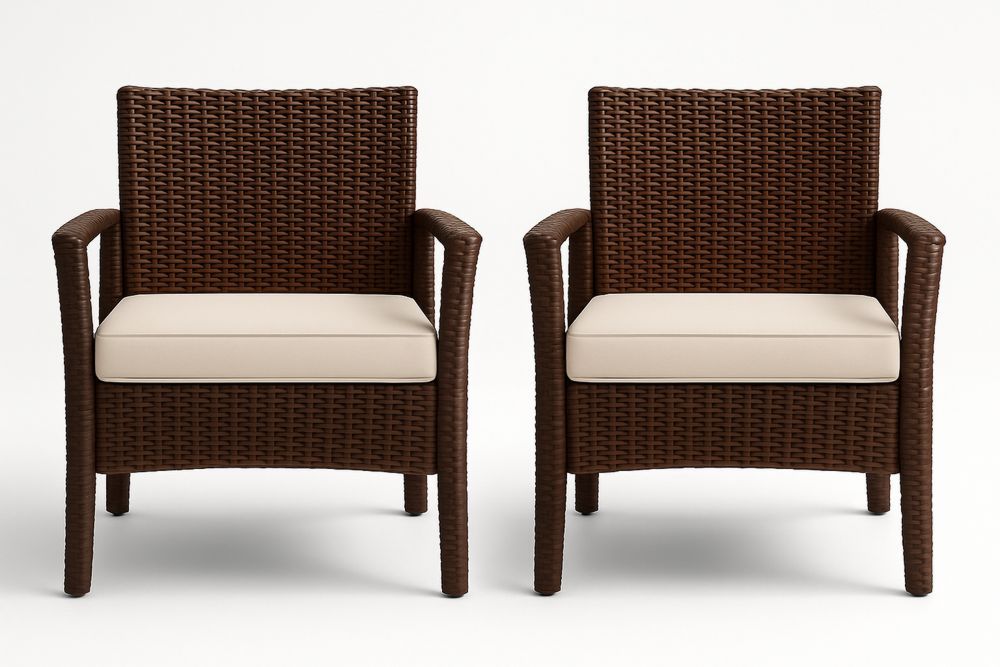 Műrattan kerti szék készlet 2 db krém párnával