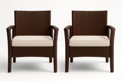 Műrattan kerti szék készlet 2 db krém párnával