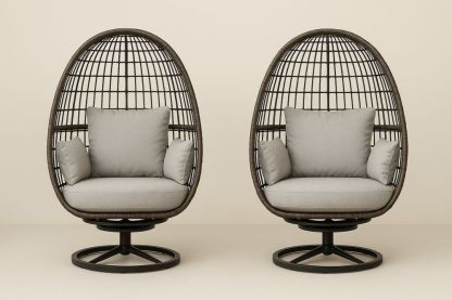 Kerti forgó tojás szék acél alap és párnázott párnák, Bézs/Fekete