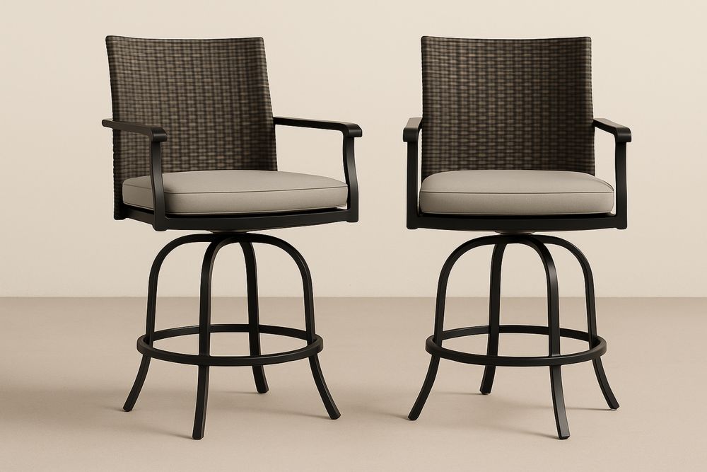 Forgó bárszék fém keret szövet háttámlával és párnával, szürkésbarna, 2 darab