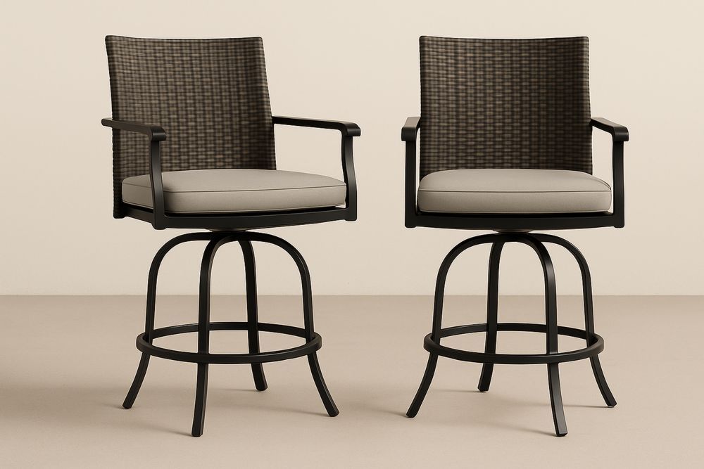 Forgó bárszék fém keret szövet háttámlával és párnával, szürkésbarna, 2 darab