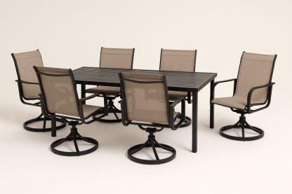 Kültéri étkezőgarnitúra 6 forgó székkel, alumínium keret, textilén huzat