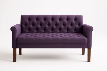 Lila poliészter kárpitozású kétszemélyes kanapé tömörfa lábakkal