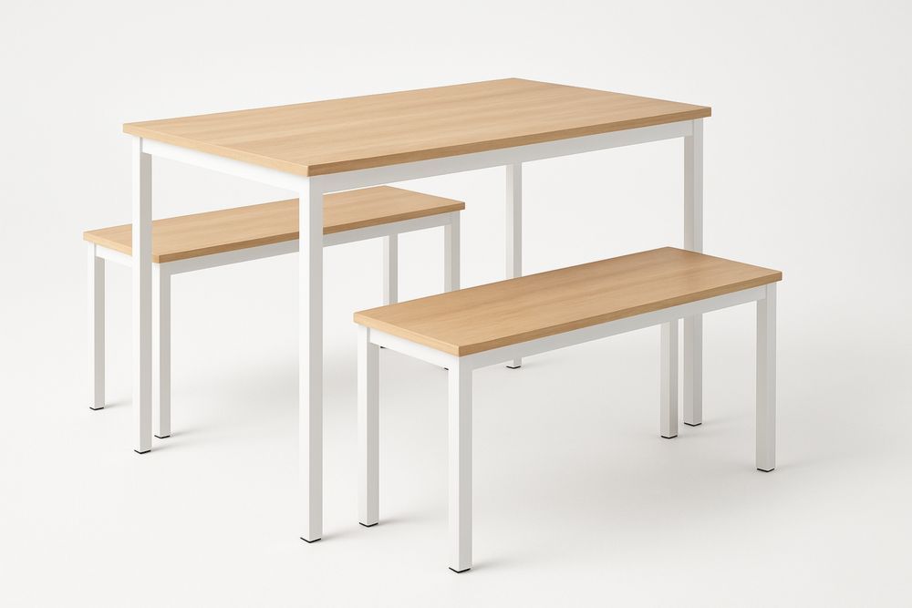 Étkezőasztal és pad szett tölgy és acél, 120x75 cm asztal, 95x30 cm pad