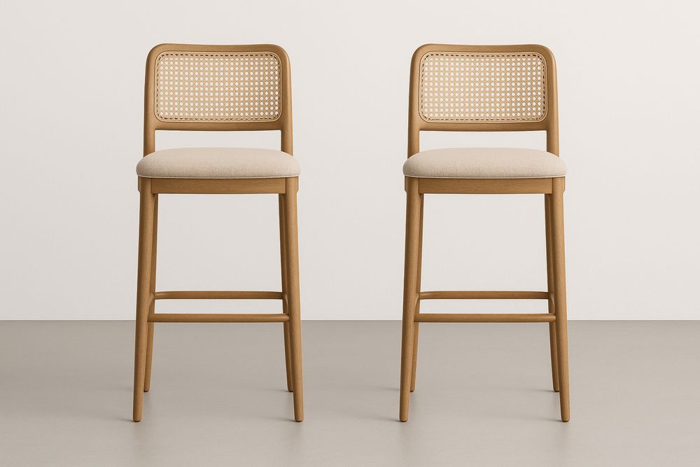 Fa rattan bárszék poliészter párnával, Természetes/Bézs