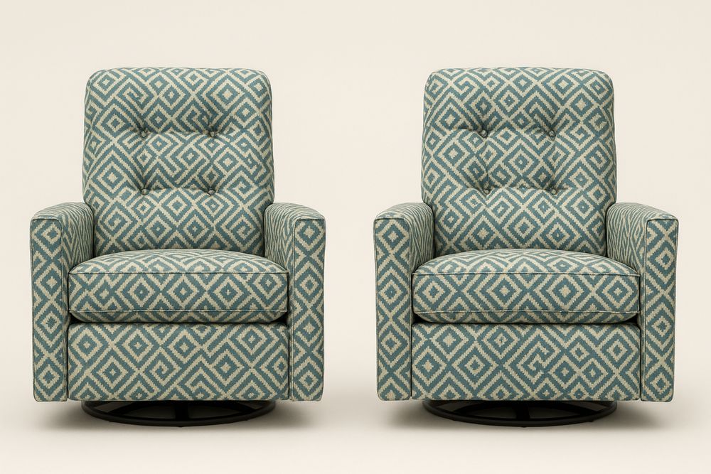 Két darabos kárpitozott forgó fotele szett, kék/fehér