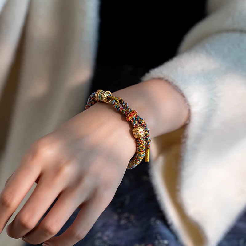 Tibetan-Style Om Mani Padme Hum Exquisitely Braided Diamond Knot Colorful Rope Bracelet | peace & harmony  