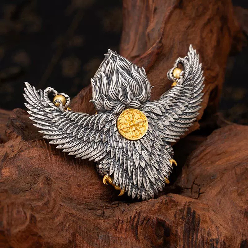 Tibetan Culture 925 Sterling Silver Carved Garuda Pendant | Brave & Wisdom  