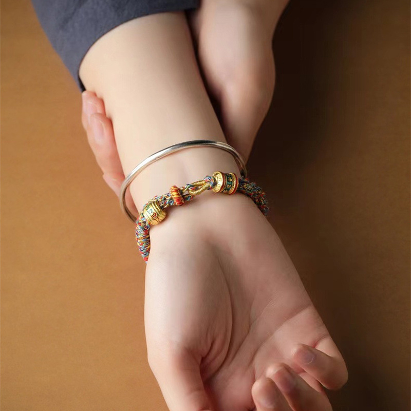 Tibetan-Style Om Mani Padme Hum Exquisitely Braided Diamond Knot Colorful Rope Bracelet | peace & harmony  