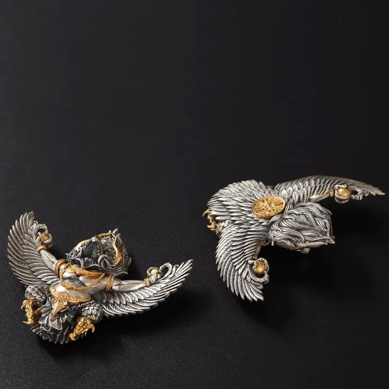 Tibetan Culture 925 Sterling Silver Carved Garuda Pendant | Brave & Wisdom  