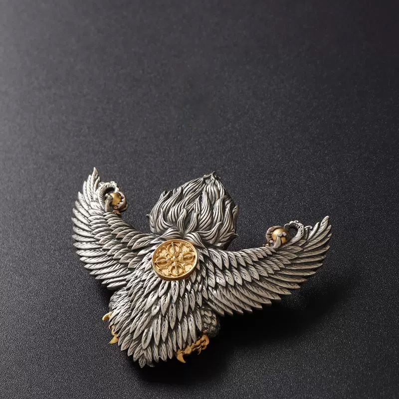 Tibetan Culture 925 Sterling Silver Carved Garuda Pendant | Brave & Wisdom  
