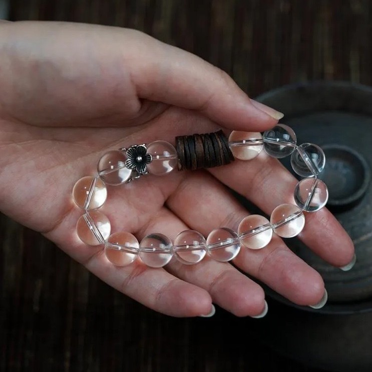 White Crystal Agarwood 925 Silver Flower Zen Bracelet | Peace & Wisdom