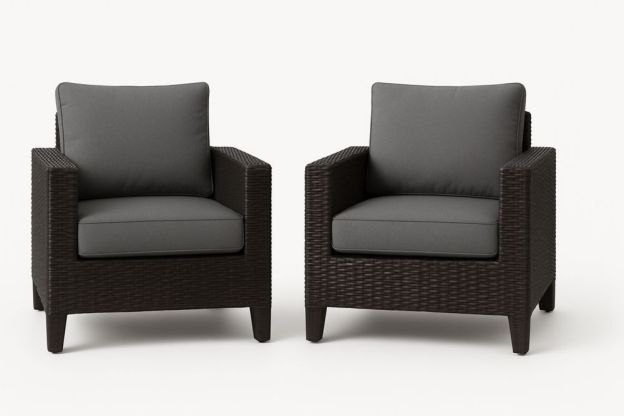 Kültéri kerti székek szintetikus rattanból szürke párnákkal