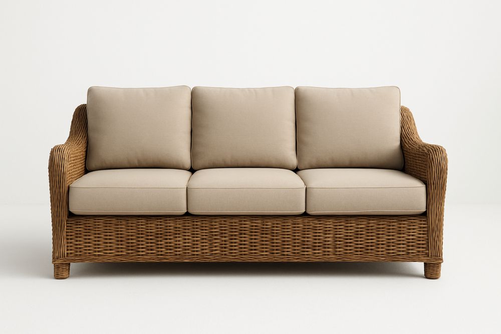 Háromszemélyes rattan kanapé poliészter huzattal bézs