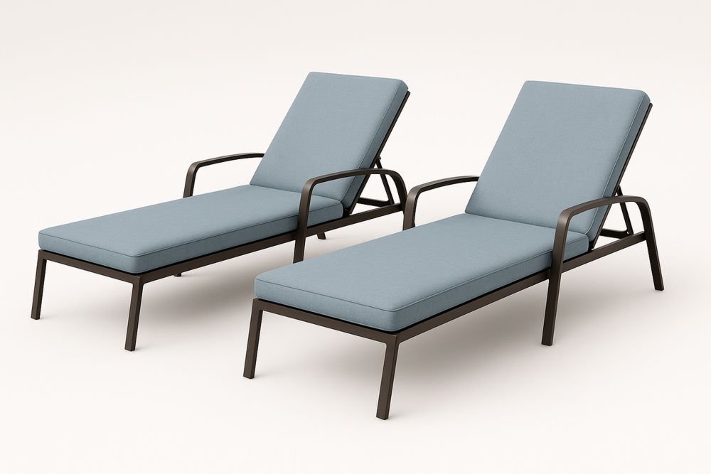 Kerti napozóágy szett alumínium kerettel kék párnával 187 cm