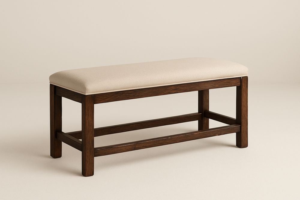 Bézs kárpitozott fa pad 100 cm hosszú