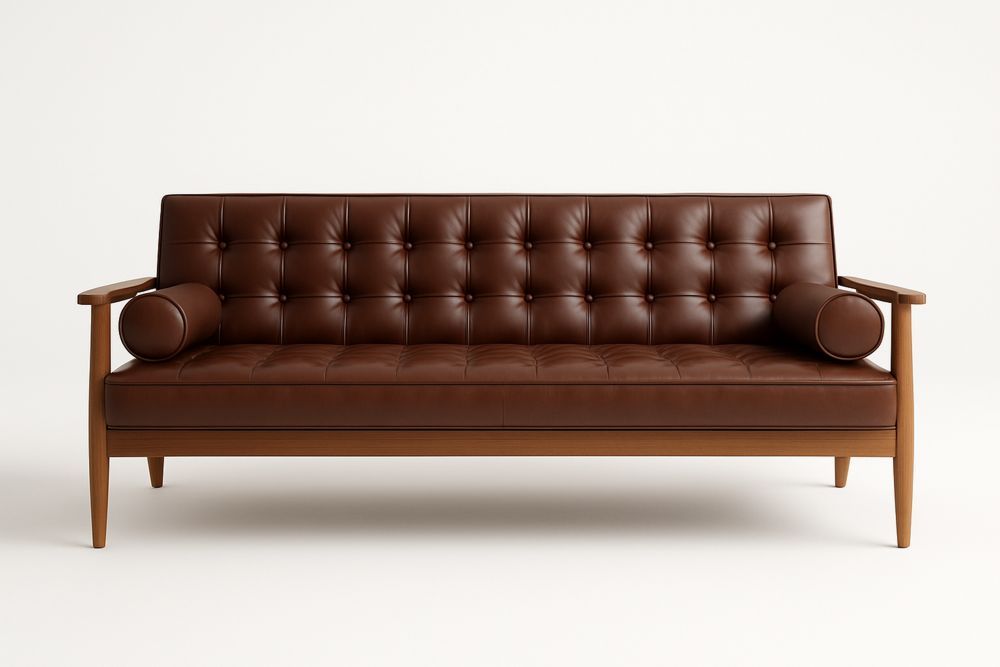 3 személyes kanapé bőr borítással, fa vázzal
