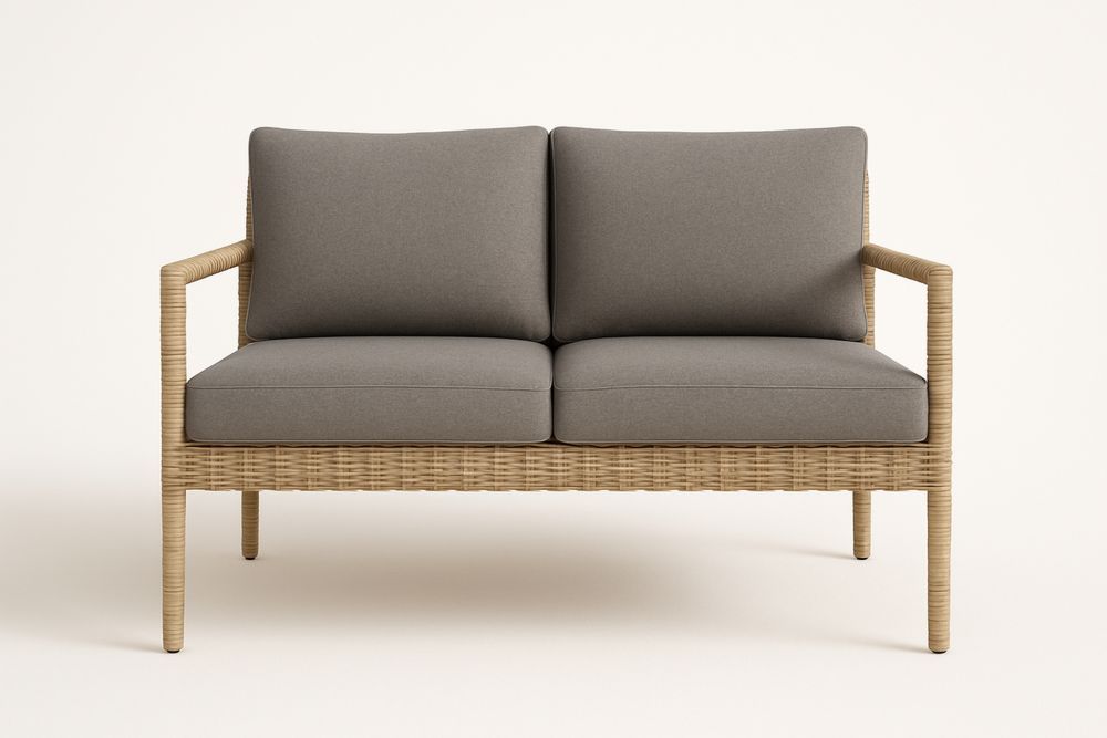 Kétszemélyes rattan kanapé szürke huzattal