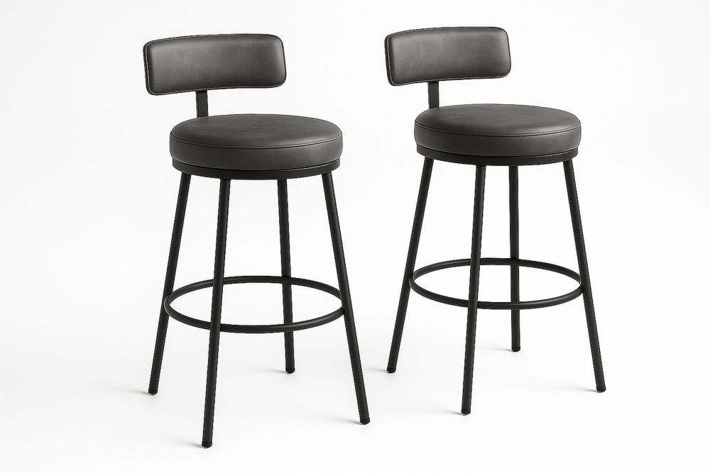 Fekete Acél Bárszék Készlet PU Műbőr Üléssel