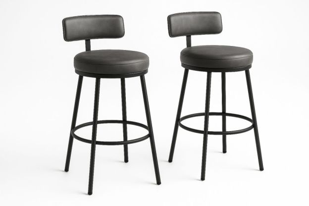 Fekete Acél Bárszék Készlet PU Műbőr Üléssel