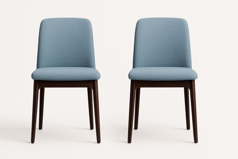 Étkezőszék készlet fa vázzal és kék kárpitozott üléssel, 2 db