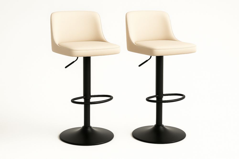 Krém színű állítható bárszékek készlet PU bőr ülőfelülettel és fekete fém vázzal, 2 darab