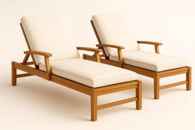 Fa napozóágy készlet krémszínű párnával