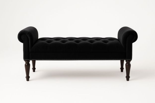 Fekete bársony pad fa lábakkal