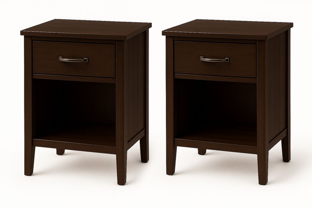 Fa éjjeliszekrény készlet 1 fiókkal és polccal, Barna