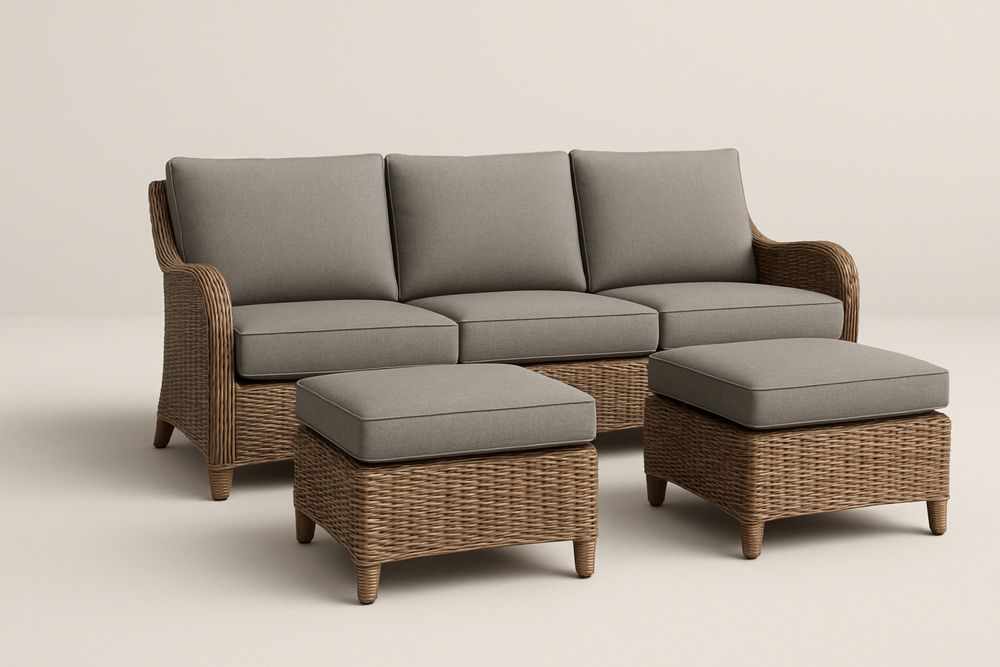 Rattan Kerti Bútor Szett Szürke Párnákkal