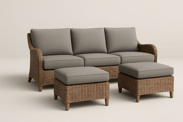 Rattan Kerti Bútor Szett Szürke Párnákkal