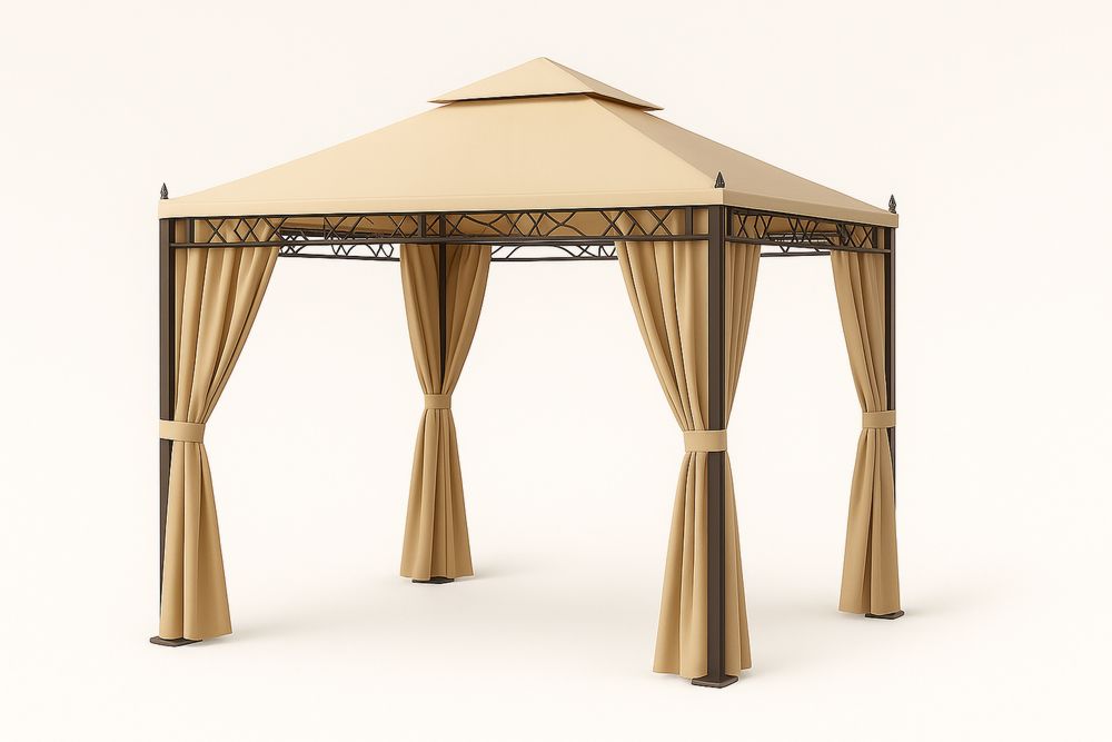 Bézs kültéri pavilon acél vázzal és poliészter tetővel