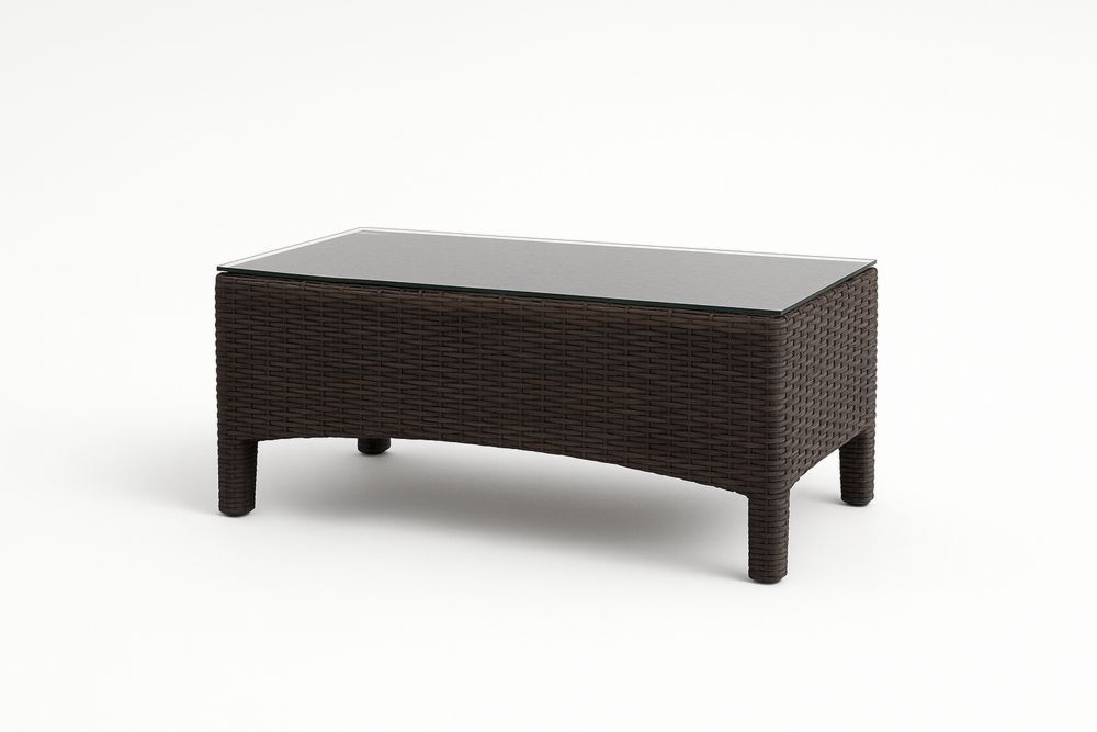 Sötétbarna műrattan dohányzóasztal edzett üveg asztallappal