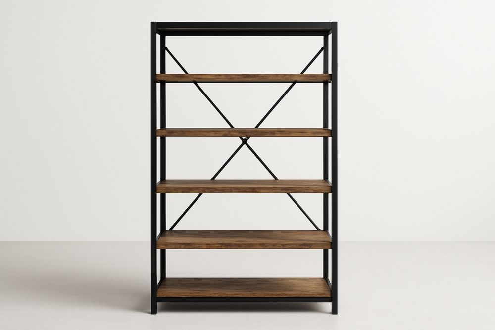 Ötpolcos fém és tömörfa könyvespolc