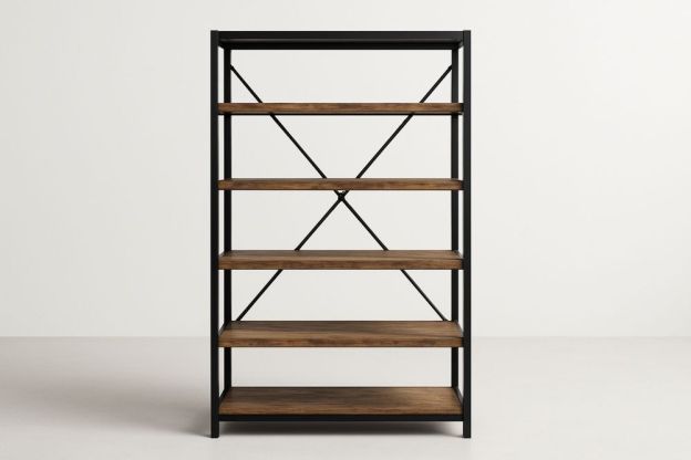 Ötpolcos fém és tömörfa könyvespolc