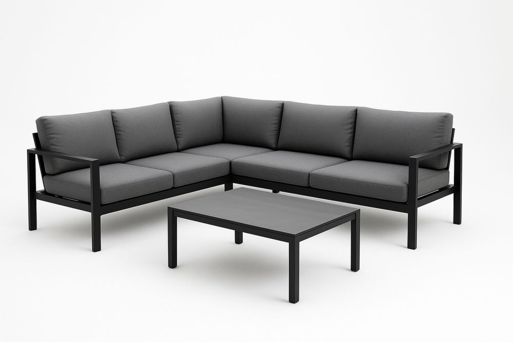 Sarok Kerti Garnitúra Fém Váz Szürke Párnák