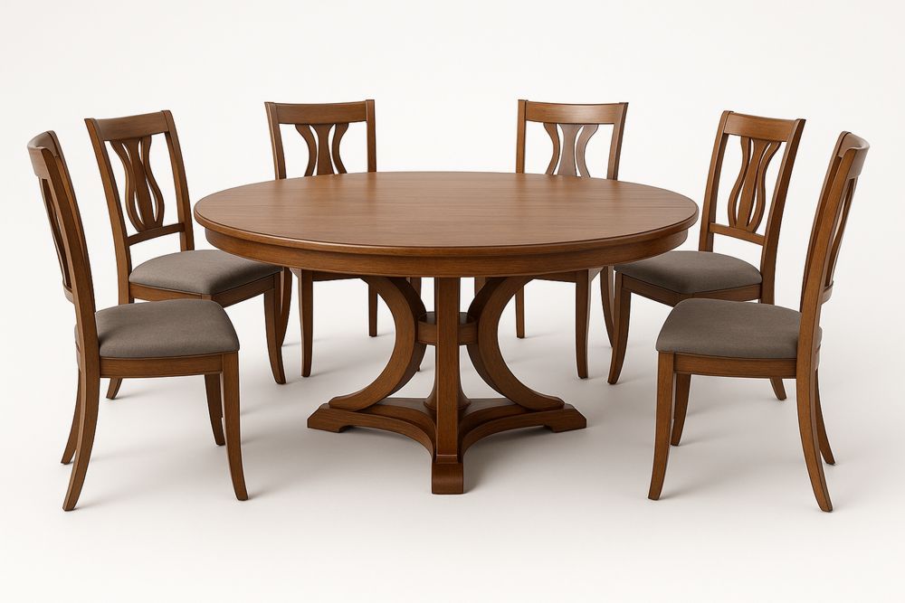 Kör Étkezőasztal 6 Székkel Fából 120 cm Barna