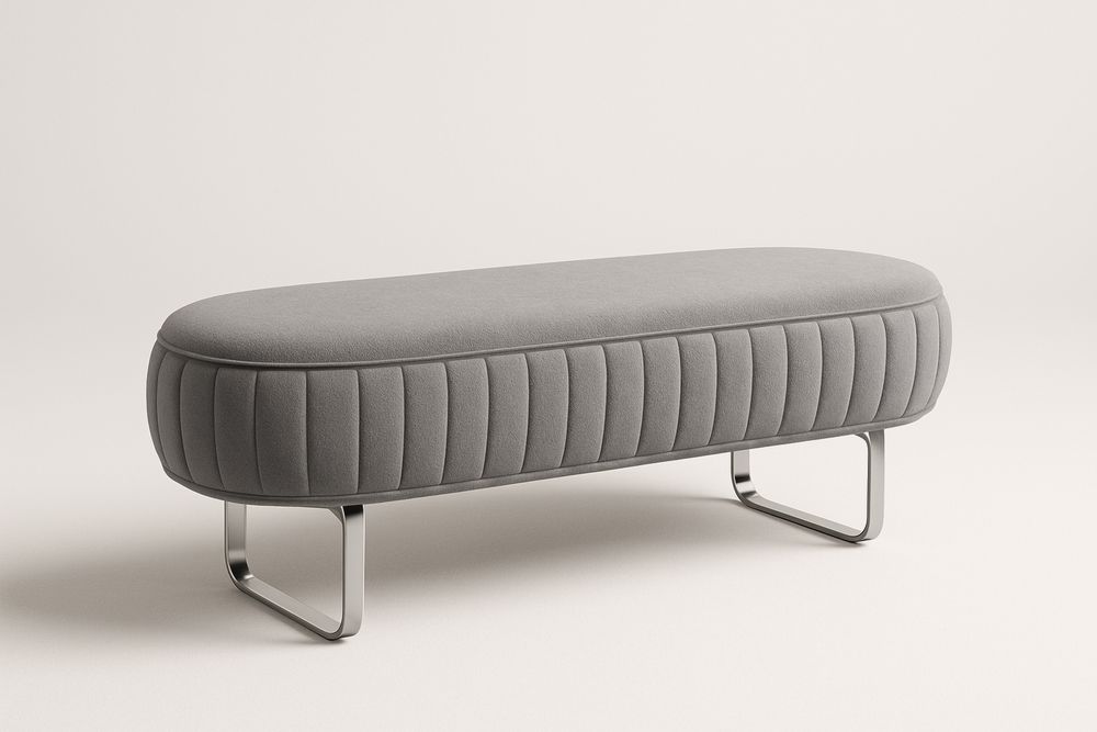 Szürke poliészter ovális pad fém lábbal 140 cm