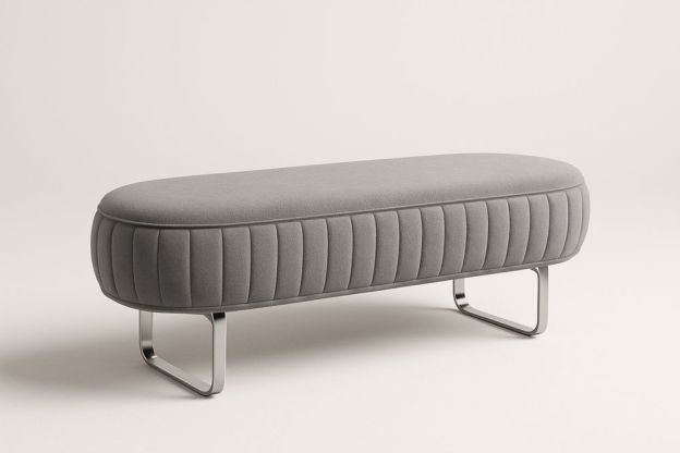 Szürke poliészter ovális pad fém lábbal 140 cm