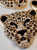 Exclusive, Gold & Black Leopard/Jaguar Charm with Rhinestones, 1-pc Flatback Charm for Crocs, Phone Cases, Sunglasses, and Decor! Size 2"x2"