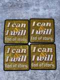 Exclusive, 1-pc, "I Can & I Will. End of Story" GOLD Glitter Bling Iron-on Badge, Size 3"x3" Cool Statement Patch for Apparel N Accessories