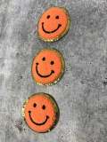 New: Orange, Chenille "Smile Patch" w/ Gold Glitter, Size 2.5", Smiley Face Patch with Iron-on Backing, Fuzzy Happy Face Applique, Fun Patch