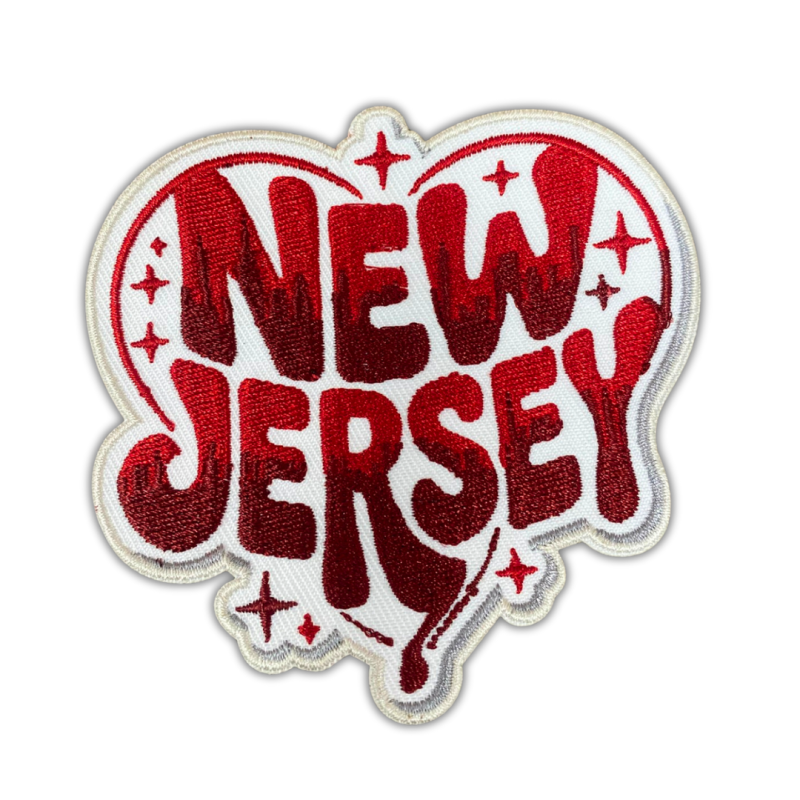 Patch Party Club (1-pc), 3.5” New Jersey Heart Retro Patch with 3M Adhesive Backing – Perfect for Hats, Bags, Jackets, DIY Projects & Clothing