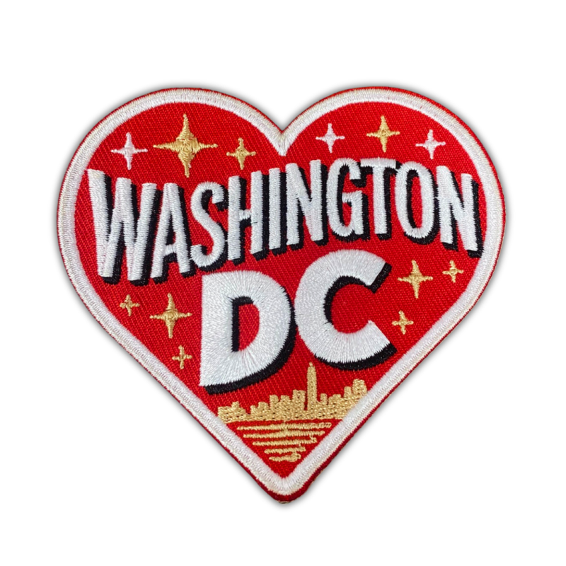 Patch Party Club (1-pc), 3.5” Washington DC Heart Skyline Patch with 3M Adhesive Backing – Perfect for Hats, Bags, Jackets, DIY Projects & Clothing