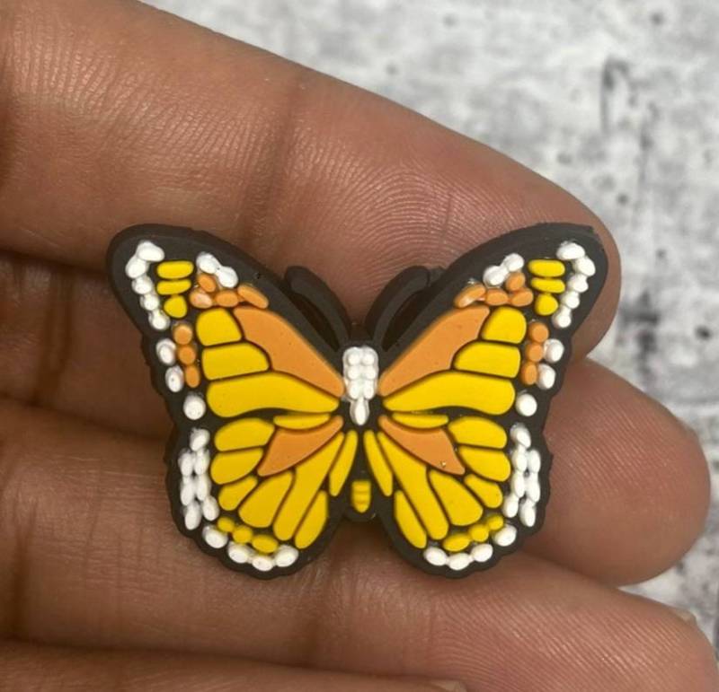 Cute, 1-pc Yellow "Butterfly" Croc Charm;  Charms for Girls & Nurses; Trendy Rubber Charm for Shoes and Silicone Bracelets, Glam Shoe Decor