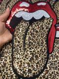 NEW, Leopard Sequin Lips With Velvet Tongue Patch (iron-on) Size 12", LARGE Bling Patch for Denim Jacket, Shirts, Hoodies, and More