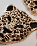 Exclusive, Gold & Black Leopard/Jaguar Charm with Rhinestones, 1-pc Flatback Charm for Crocs, Phone Cases, Sunglasses, and Decor! Size 2"x2"