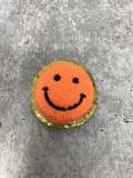 New: Orange, Chenille "Smile Patch" w/ Gold Glitter, Size 2.5", Smiley Face Patch with Iron-on Backing, Fuzzy Happy Face Applique, Fun Patch