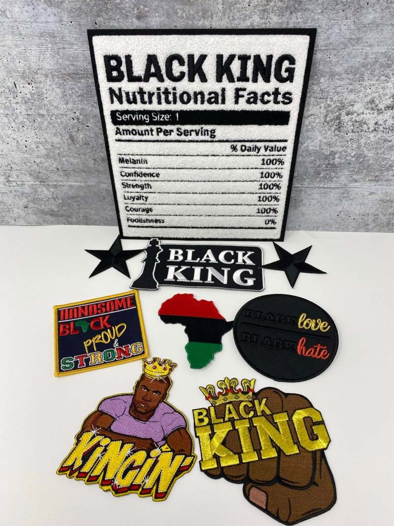 Exclusive, 9-pc "Kingin'" Patch Bundle Set, Variety of Patches Chenille & Embroidered Iron-on Badges, Men's Gift Set, Iron-on Patches, DIY,